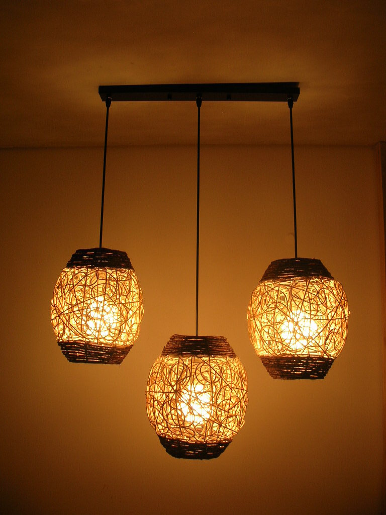 Hanglampen lamparas combinatie rustieke hanglamp rotan gebreide ...