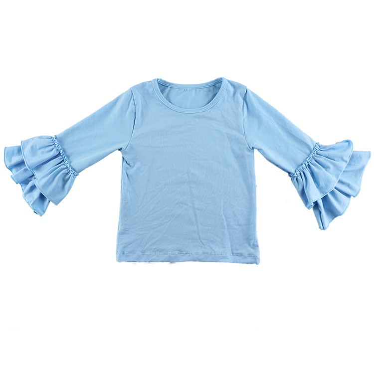 Winniefashions! Cotton solid color long sleeve ruffle top,Girl long ruffle sleeve T-shirt Children kid ruffle tops free shipping