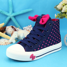 2015 Hot selling Spring Autumn Bowtie Children Shoes Girls Shoes High top Lace Girls Canvas Shoes