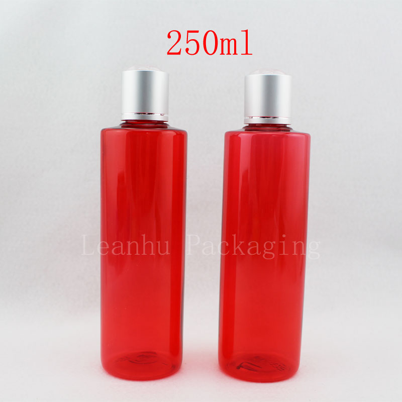 250ml x 20 red empty skin care plastic bottles screw caps 250cc shampoo PET container,liquid soap cosmetic packaging bottles