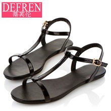 Flat heel sandals female 2016 flat heel t belt brief black open toe sandals student shoes