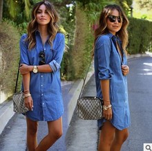 2016 Spring Womens Long Sleeves Denim Shirts Casual Single Breasted Jeand Shirt Solid Color Jeans Blouses Long Tops S/2Xl J704