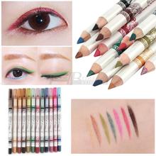 12pcs/set High Quality 12 Colors Colorful Waterproof Glitter Emerald Beauty Eyeliner Lipliner Lip/Eye Liner Pencil MakeUp Sets