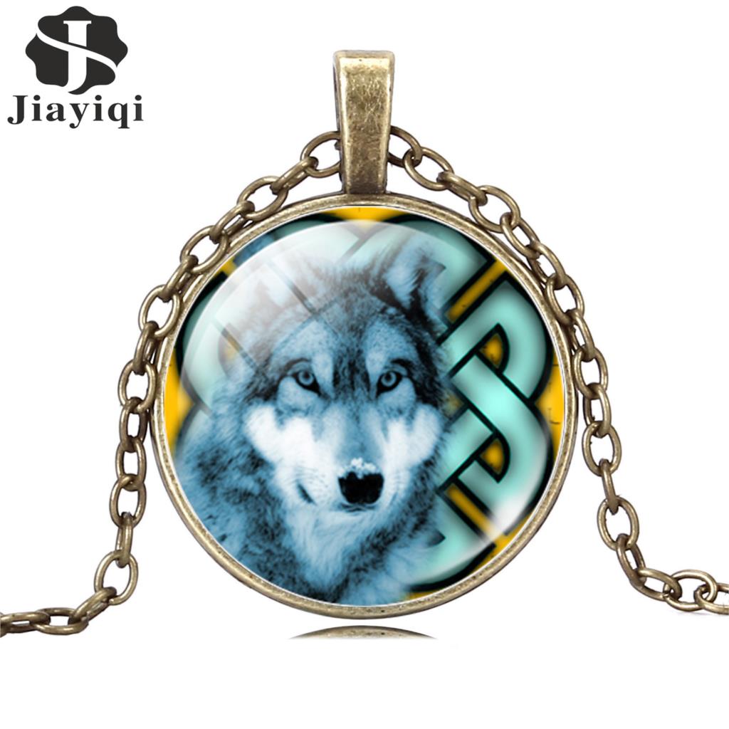 Fashion Bronze Silver Color Jewelry for Women Newest Punk Wolf Necklace Glass Cabochon Statement Chain Necklace