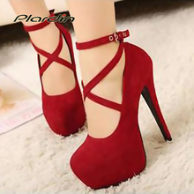 2016 New High-heeled Shoes Woman Pumps Wedding Shoes Platform Fashion Women Shoes Red High Heels 11cm Suede Free Shipping