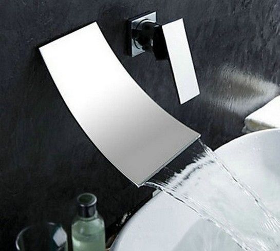 Wall Mounted Bathroom Waterfall Spout Bathroom Sink Faucet Tub Mixer Tap Chrome Finish