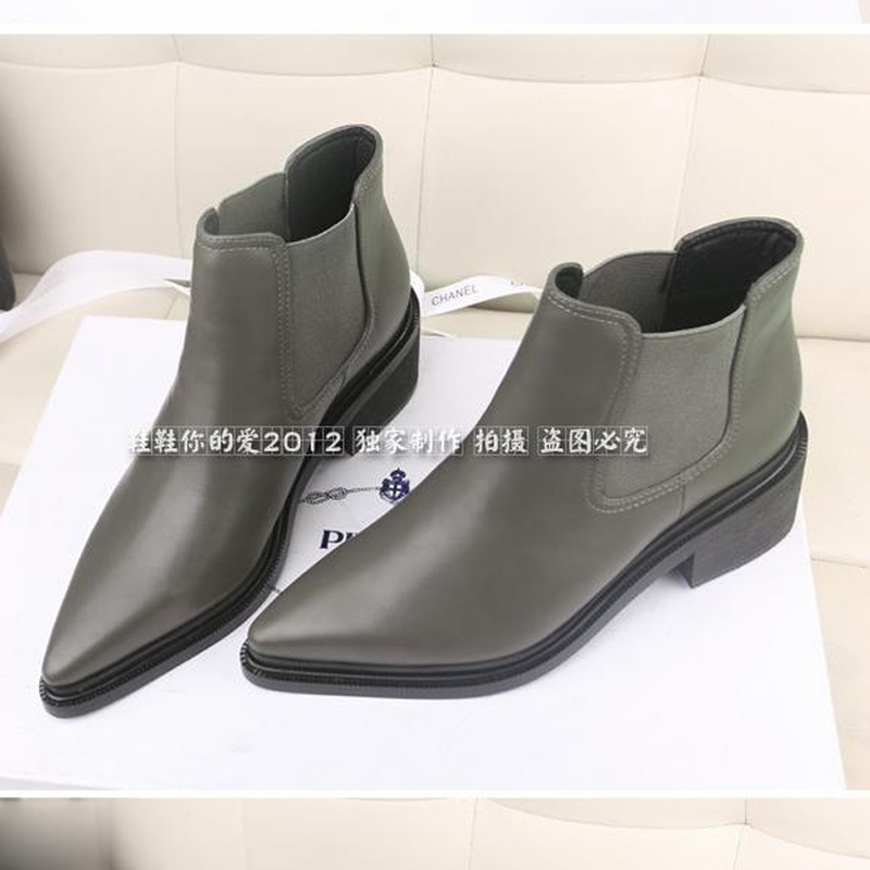 2015 genuine leather boots female flat thick heel pointed toe martin boots fashion boots single boots