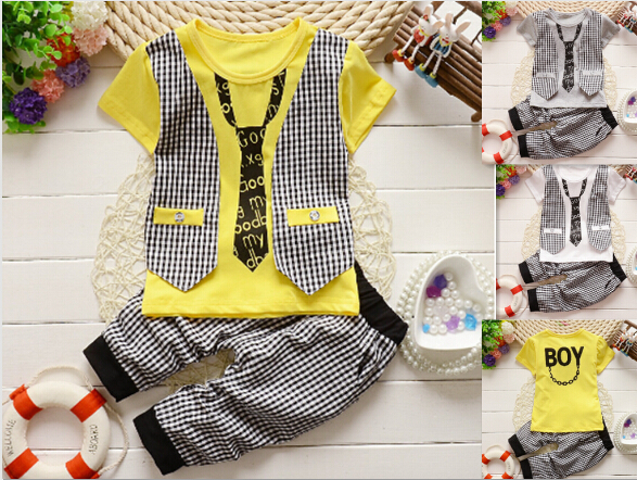 2015 Fashion Baby Boy summer Clothing Set kids Clothes set Gentleman Suit Boys short Sleeve T