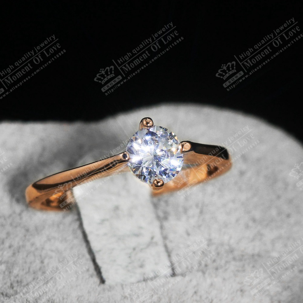 18K Rose Gold Plated TOP quality Classic 4 Prong Sparkling Solitaire 1ct CZ Wedding Rings Women