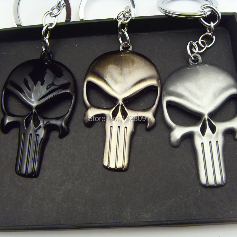 New Arrival 3 Color The Marvel Super Hero Keychain Alloy Skull Key Ring Movie Jewelry Christmas Gift 12pcs/lot Free Shipping