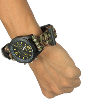 New Outdoor camping 5in1 Travel Kit Watch With survival Flint Fire starter paracord Compass rescue Whistle