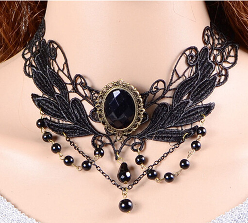 Retro Vampire Jewelry Gothic Black Lace Choker Necklace New Fashion jewlery for Women BJN3302