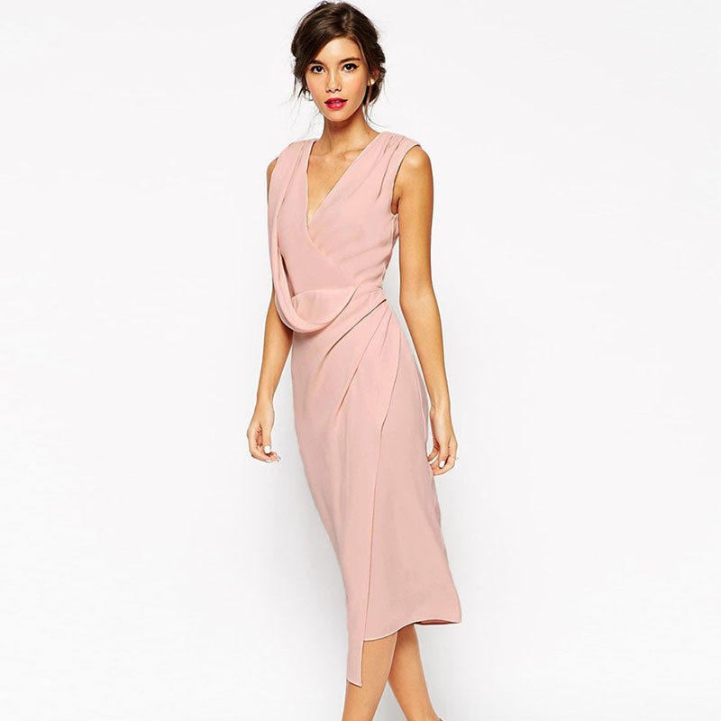 Pink-Wedding-Wrap-Drape-Midi-Dress-LC60173