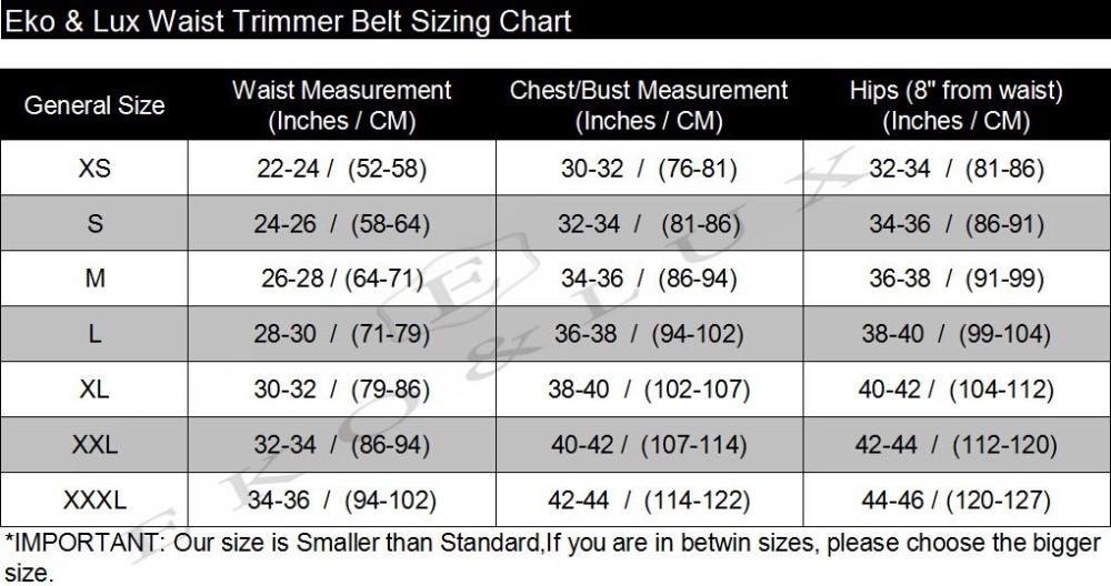 2017 wholesale eko amp lux neoprene waist trimmer exercise bally belt size chart