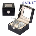 Free Shipping Black 2 Grids Brand Leather Watch Display Box Top Watch Storage Box Upscale Solid