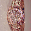 2016 Fashion Full Rhinestone Rose Gold Watch Quartz Watch Clock Women Watches Montre Femme Dress Wristwatches