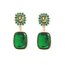 Party Vintage Fancy Green Crystal Big Earrings for Women Imitated gemstone jewelry brincos grandes coupon CE105