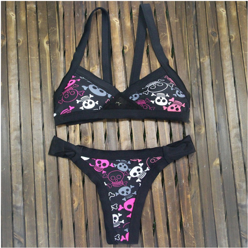 2016 Spring Summer New Fashion Women Sexy Printed Skull Low Waist Bikini Two Piece Set Push Up Swimsuits Swimwear Bathing Suits 2016 Spring Summer New Fashion Women Sexy Printed Skull Low Waist Bikini Two Piece Set Push Up Swimsuits Swimwear Bathing Suits