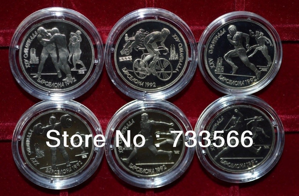 Free Shipping 300pcs/50sets 6pcs/set CCCP Barcelona Olympic USSR coin, Russia Silver Plated Coin