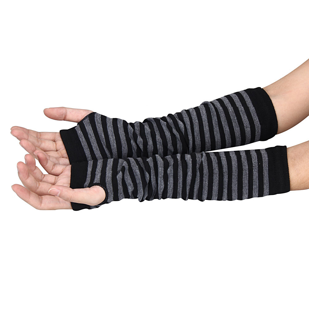 2016 New Fashion Unisex Hand Long Mitten Gloves Stripe Pattern Knitted Wris...