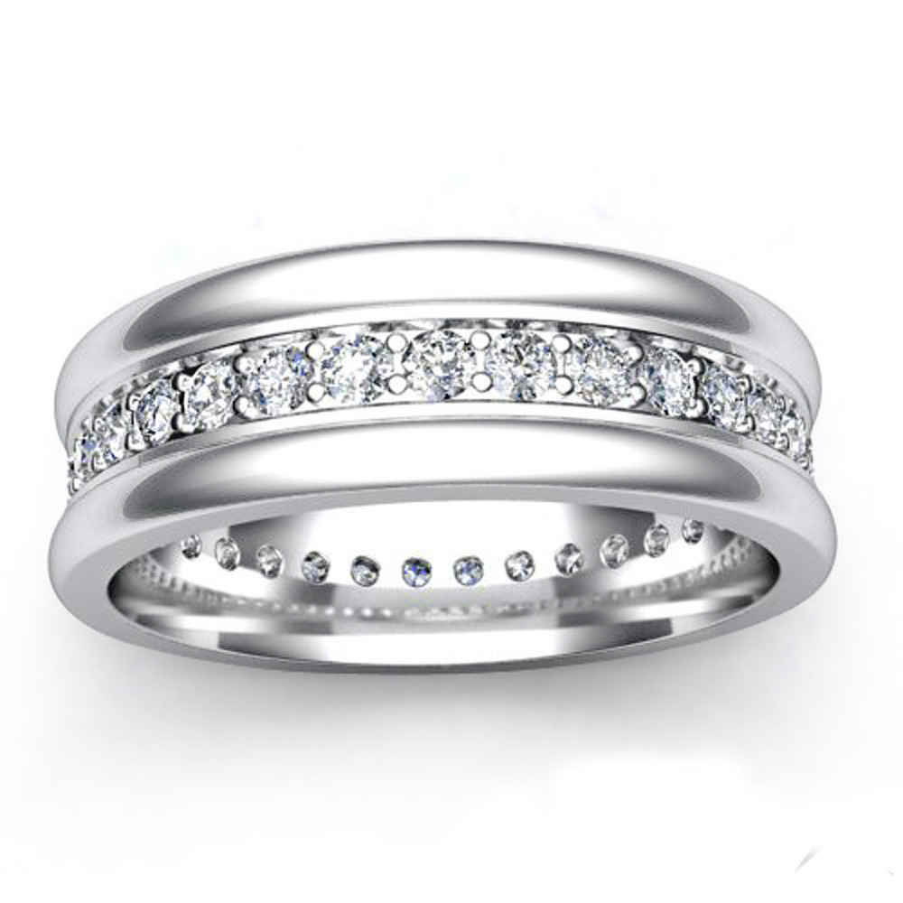 Round Diamond Mens Eternity Wedding Band 14K WHITE GOLD Solid Ring ...