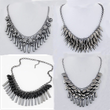 2015 Fashion choker Bohemian Statement necklace pendants Vintage Coin gypsy Ethnic Silver Maxi Necklace Women fine