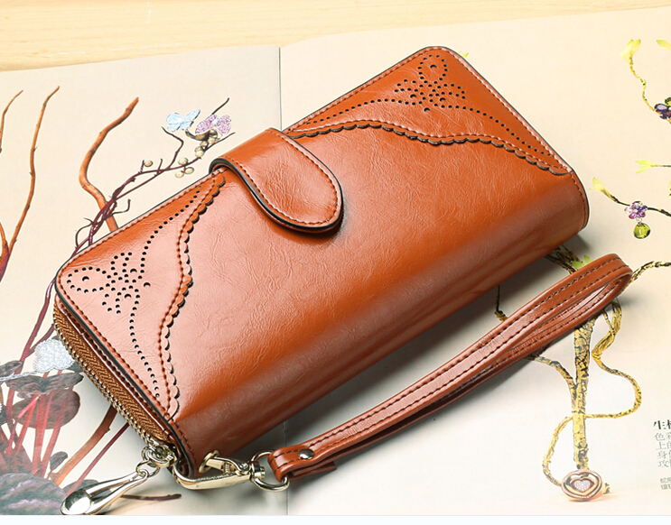 Hot Sale Genuine Leather Wallet Women Vintage Fashion Cowhide Long Large Purse Wallet Clutch ...