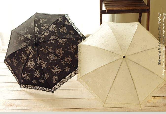 2016 Japanese small fresh bud silk cotton print 2 fold beach umbrella sun umbrella lace umbrella rain women