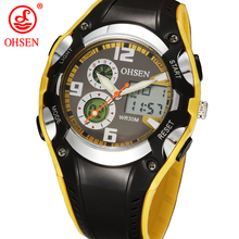 Moda OHSEN marca Digital de los niños deportes niños a prueba de agua negro Rubber Band reloj Popular reloj militar para el regalo