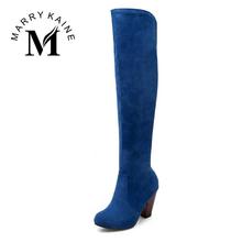 Fashion Women’s Shoes 2015 Over The Knee Long Boots Vintage Chunky Heels Round Toe Less Platform Shoes Spring Winter Boots Woman