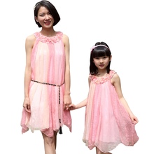 1PC Family Look Toddler Baby Girls/Womens Flowers Dress Sleeveless Princess Party Dresses Mother Daughter Dresses 2016