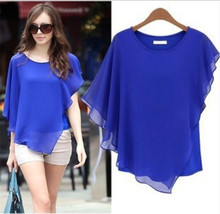 Large size women clothing irregular T-shirt Batwing Sleeve Tops chiffon short sleeve Tees Ruffle Tshirt casual Tops spring TT561