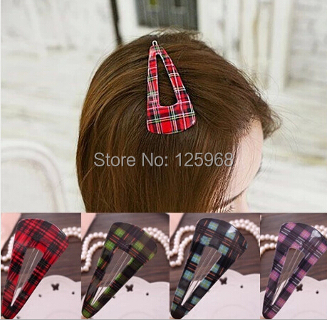 Free Shipping 2014 New Wholesale 20pcs Lot Cute Girls font b Tartan b font triangle Hair