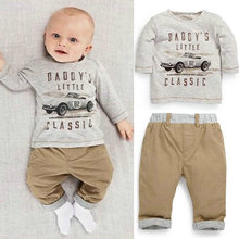 2pcs Kids Baby Children Boy Cotton Long Sleeve Shirt Tops + Long Pants Suit 1-3TZQ1