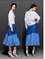 2016 Fashion Chinese Style Long Maxi A line Elastic Waist Plus Size Print Denim Jeans Women