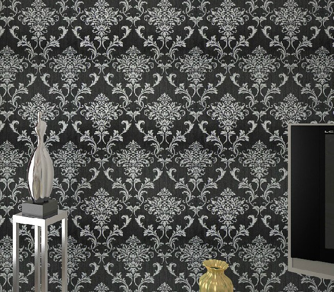 PVC glitter black/silver damask papel de parede 3d background wall bedroom wallpaper for living room wall papers roll home decor