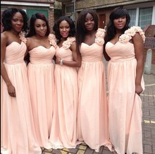 2015 Plus Size A Line One Shoulder Chiffon Women Party Gown Light Pink Bridesmaid Dresses For Weddings Robe Demoiselle D’honneur