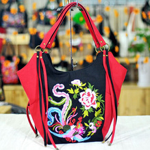 Womens Floral Embroidered Canvas Tote bag