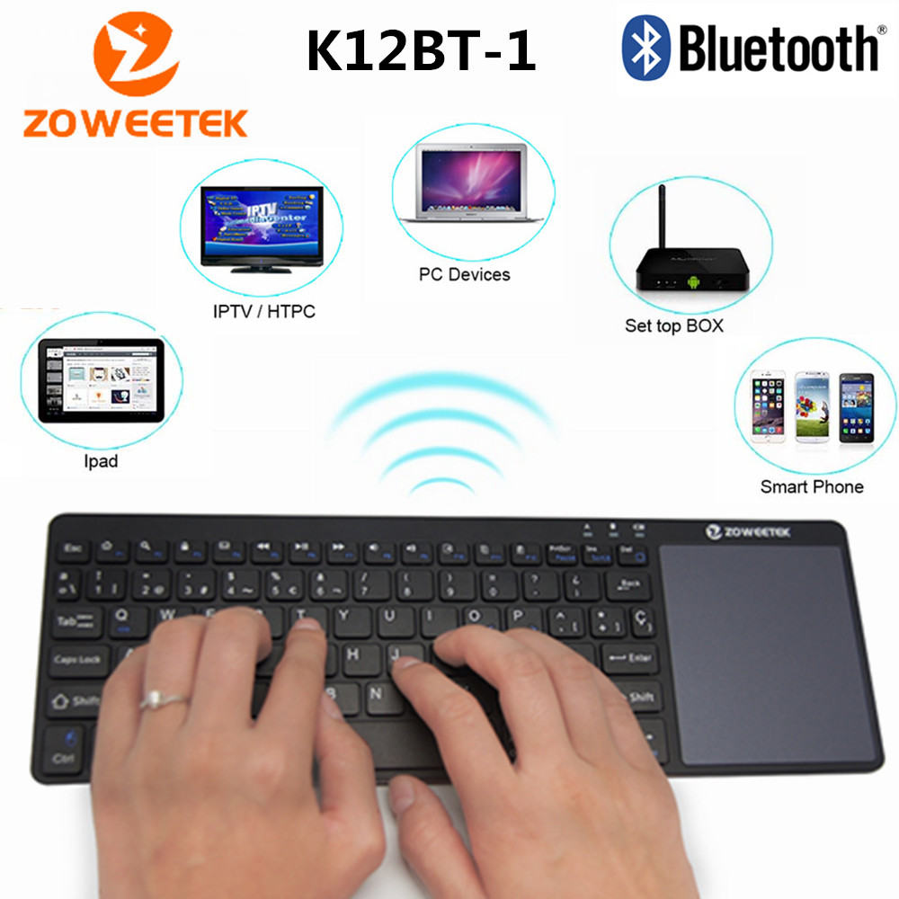 Zoweetek K12BT-1 Mini wireless Russian Hebrew English Spanish Bluetooth Touchpad Keyboard for PC Android TV BOX IOS