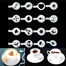 16Pcs Creative Nice Coffee Barista Stencils Template Strew Pad Duster Spray Art