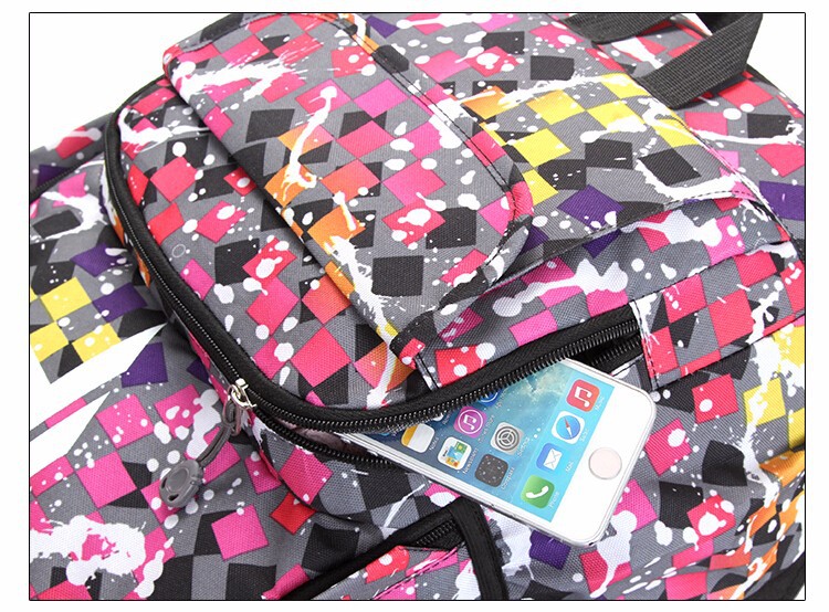 Fashion grid shape women nylon backpack girl school bag Casual Travel bags (21)