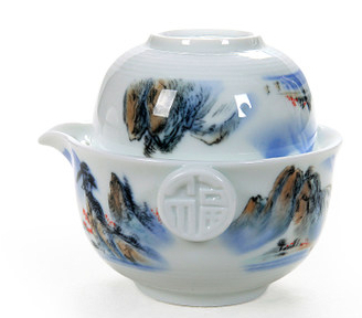 gaiwan Blue and white porcelain Ceramic tea sets Landscape painting Kung Fu Tea Quik Cup pot