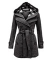 Winter Coat Women Cotton Sashes Plaid Hooded Double breasted Casual Long Outerwear abrigos mujer Female Trench