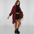 Hot Sale Oversize Cotton Blusa 2016 Red Plaid Women Long Blouse Dress Ladies Long Sleeve Casual