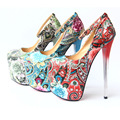 High Heel Stiletto Heel Pump Women Flora Club Pumps Ethnic High Platform Heel Shoes Ladies Printing