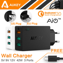 AUKEY Original Quick Charge 2.0 USB Wall Charger 3 Port Smart Fast Turbo Mobile Charger For Samsung Galaxy s6 Edge Xiaomi EU/US