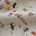 155 50cm Linen fabric for patchwork vintage Cartoon Cat textile fabric Sewing crafts material for clothing