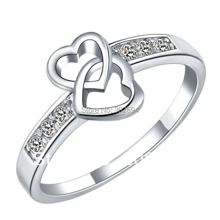 love fashion heart Wedding Anniversary Cool Gifts 925 sterling silver Zirconia crystal Ring jewelry Platinum Plated