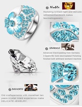 New Hot Fashion Enamel Jewelry Genuine SWA Elements Ring Real Platinum Plated Blue Austrian Crystal Flower