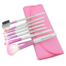 Pink Color Brand New Fashion Professional 7 pcs Makeup Brush Set tools HOT Make-up Toiletry Kit Wool Make Up Brush Set Case